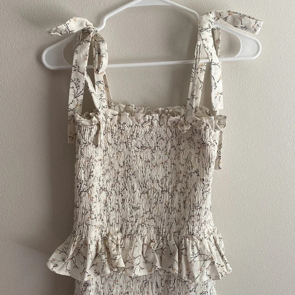 House of Harlow 1960 Smocked Tiered Ruffle Linen Maxi Dress Floral Print…​ - Picture 4 of 5